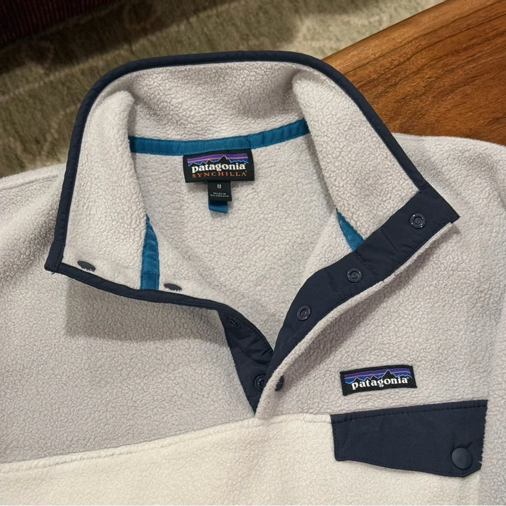 Patagonia Synchilla Two-Tone Fleece Pullover Light Gray & Cream Size M - Picture 2 of 10